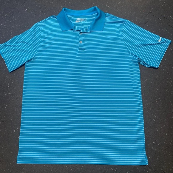 Nike Golf Polo Shirt Mens Large Blue Dri-Fit Tour Performance  Striped Athletic - Picture 1 of 8